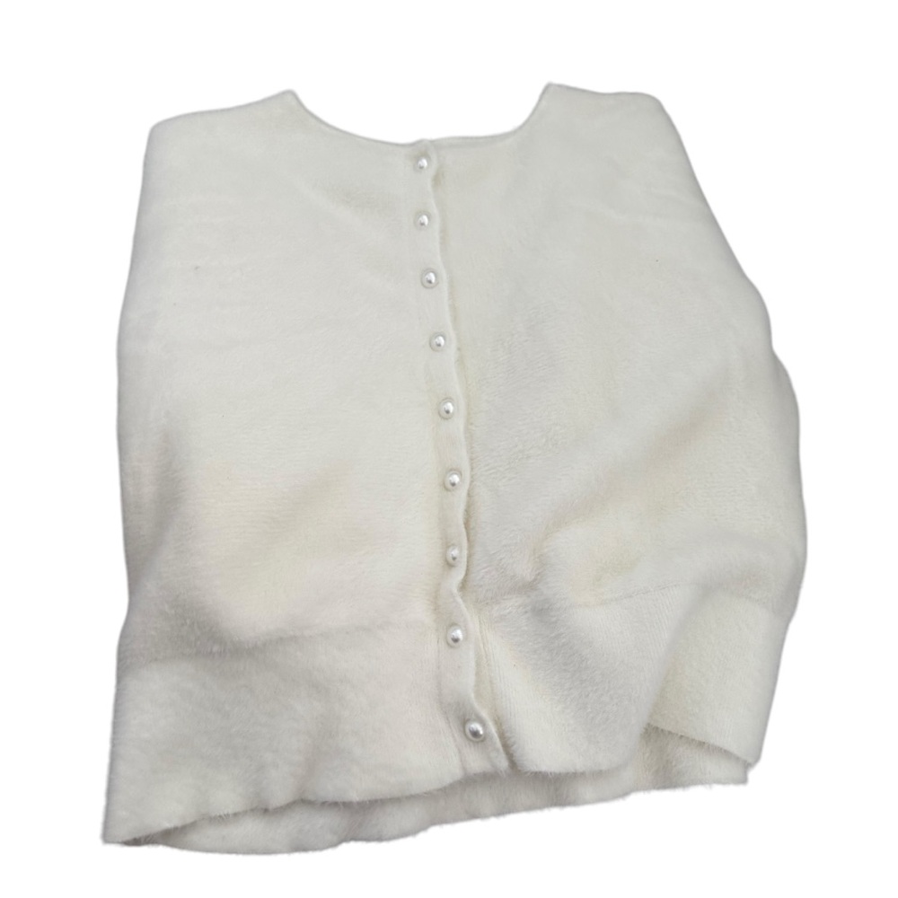Joie NWOT Elegant White Women's Sweater cardigan with pearls XL fuzzy - Picture 11 of 12